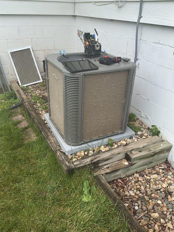 Responded to service call for outdoor AC unit noise complaint. Upon arrival, inspected Lennox condenser unit and identified dirty air filter and debris accumulation on outdoor unit as contributing factors. Performed thorough cleaning of outdoor condenser coils and replaced air filter. Completed system inspection and verified normal operation with noise issue resolved. Enrolled customer in preventative maintenance membership program.