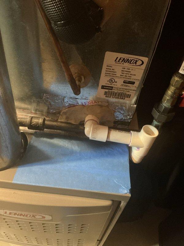 Responded to no cooling complaint with reports of unusual noise and exterior condensation on outdoor unit. Upon inspection, identified multiple issues including dirty air filter, unsecured thermostatic expansion valve (TXV) sensing bulb, low refrigerant charge, and dirty evaporator coil. Replaced air filter and properly secured TXV bulb to restore proper metering function. Due to low refrigerant levels and compromised system efficiency, provided estimate for refrigerant recharge and connected customer with project manager to discuss replacement options for aging system showing signs of deterioration including rusted outdoor pad and overgrown vegetation around condenser unit.