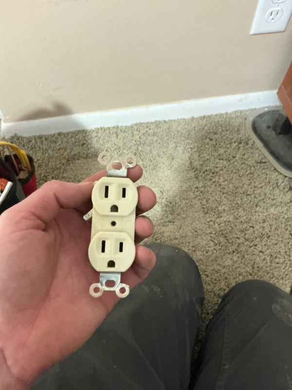 Responded to electrical outlet malfunction caused by overheating from space heater usage. Upon inspection, discovered melted and burned wiring inside the receptacle. Removed damaged outlet, cut back compromised wire, and installed new duplex receptacle with proper wire terminations to restore safe electrical service.