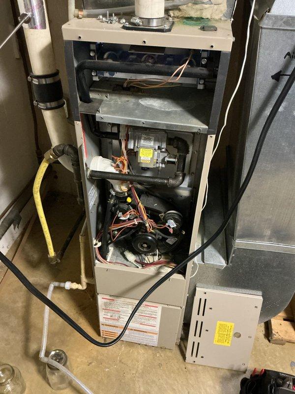 Completed comprehensive tune-up on aging furnace system. Performed thorough inspection of all components including heat exchanger, blower motor assembly, gas connections, and venting system. Unit is operating within normal parameters with no safety concerns identified at this time.