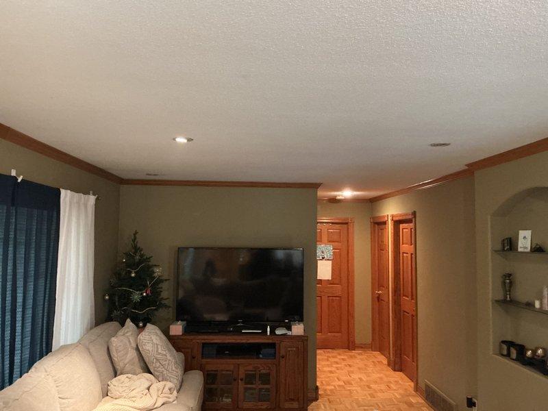 Completed installation of recessed can lights in residential living room and kitchen areas. Removed existing fixtures and replaced with new recessed lighting units in ceiling locations. Work included proper electrical connections, securing fixtures to ceiling joists, and testing all new lights for proper operation. All replaced can lights are functioning correctly and provide improved illumination throughout both spaces.