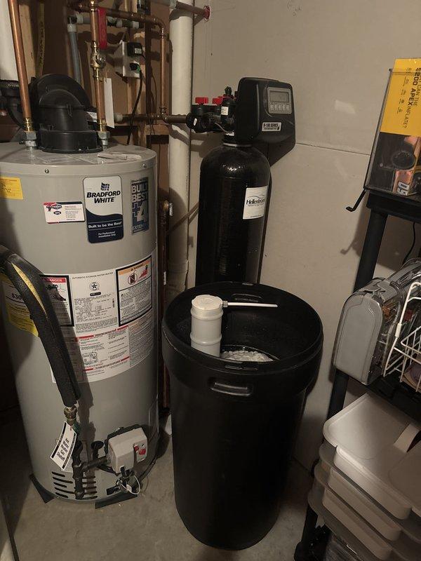 Responded to water softener malfunction with persistent high water level in brine tank. Initial troubleshooting included system flushing and salt replenishment, which did not resolve the issue. Diagnosed faulty component requiring replacement part, coordinated follow-up appointment for part installation and completed repair of water treatment system.