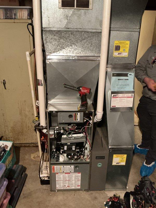 Responded to no heat call where furnace was not maintaining temperature and blower fan would not operate in auto mode. Upon inspection, diagnosed failed ECM inducer motor assembly. Due to the age of the unit being over 10 years old and the cost-effectiveness of repair versus replacement, recommended full system replacement to the customer rather than proceeding with motor replacement.