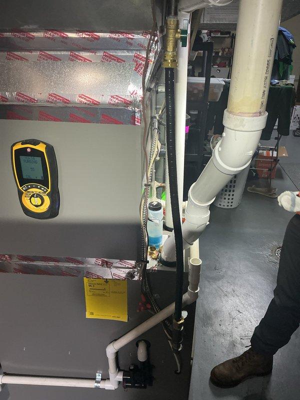 Responded to gas leak call at residential property. Upon arrival, identified gas leak at cracked brass fitting where gas pipe connected to supply line. Leak was determined to be caused by defective fitting from original installation. Shut off gas supply and replaced compromised gas line section and brass fitting with new components. Performed pressure test to verify integrity of repair and confirm no additional leaks present. Completed preventive maintenance assessment (PMA) on air handler unit, including inspection of all mechanical components, electrical connections, and operational systems. Performed standard tune-up procedures on air handler to ensure optimal performance and efficiency. All systems tested and returned to normal operation with no gas leaks detected.