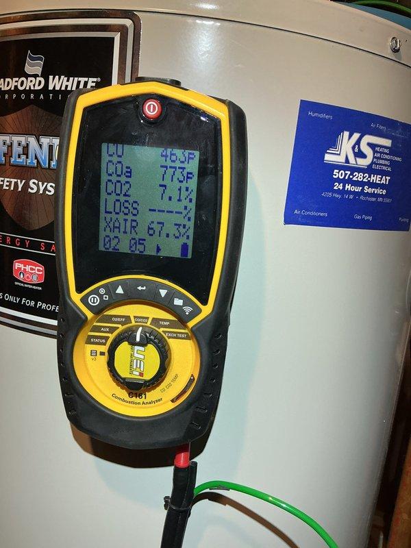 Responded to no cooling complaint on 11-year-old air conditioning system. Upon arrival, performed diagnostic testing and discovered unit was low on refrigerant, indicating an active leak in the system. During inspection of the HVAC equipment, conducted combustion analysis on the gas furnace and detected elevated carbon monoxide levels in the flue gases, requiring immediate red tag per safety protocols. Documented equipment conditions with photos showing refrigerant lines, system components, and combustion test readings. Due to the age of both units, the cost of repairs including leak detection and repair, refrigerant recharge, and furnace heat exchanger replacement or repair, recommended full system replacement as the most cost-effective and safe solution for the customer.