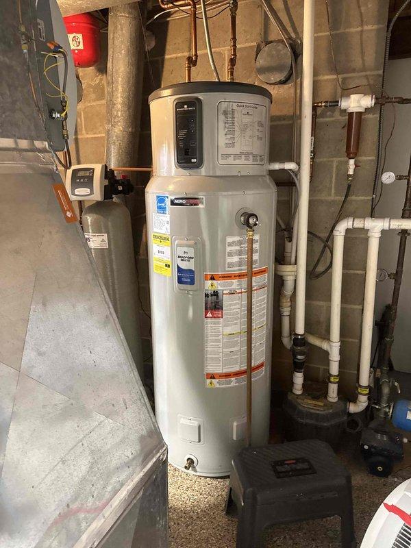 Responded to callback for recurring air error message on Bradford White heat pump water heater. Upon inspection, diagnosed potential mechanical seizure of the electronic expansion valve (EEV). Contacted manufacturer technical support to verify troubleshooting steps and discuss warranty coverage for required components. Based on technical support consultation, determined control board replacement necessary to resolve recurring fault code. Documented equipment condition with photographs showing unit installation, plumbing connections, and control panel display. Coordinated with manufacturer for warranty parts procurement prior to scheduling follow-up repair visit.