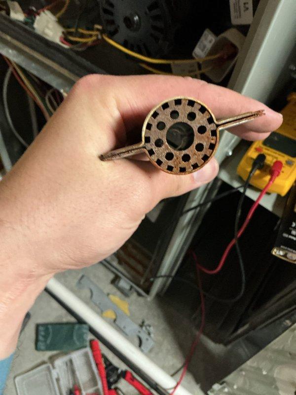 Responded to no heat call on furnace system. Upon inspection, identified dirty flame rod and corroded burners preventing ignition. Cleaned flame rod to restore proper flame sensing capability and cleaned corroded burners to ensure proper combustion. Tested system operation and confirmed unit firing properly with normal heat output. System restored to full operational status.