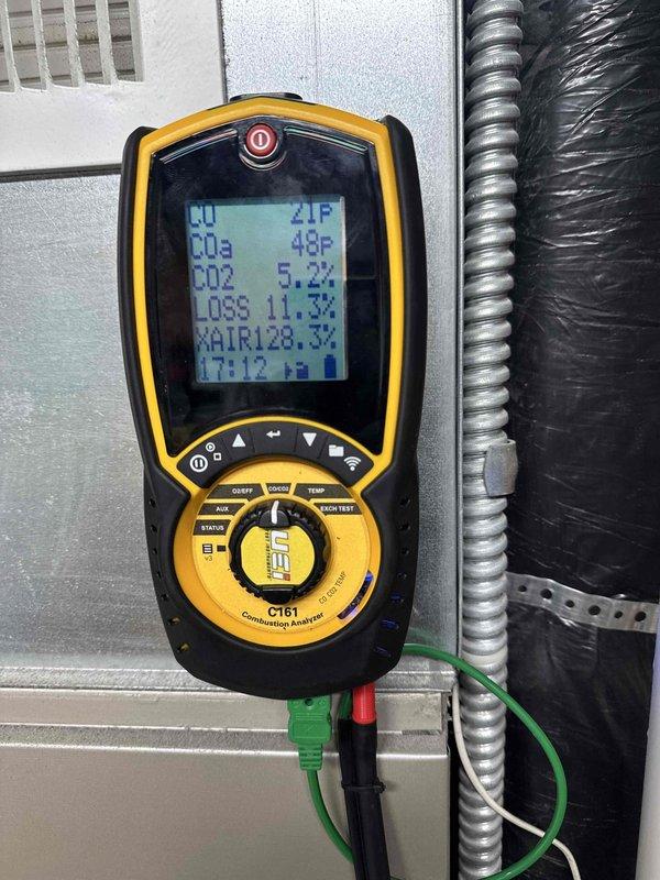 Responded to no-heat call on 13-year-old Lennox furnace system. Diagnosed and cleared clogged pressure switch hose connected to inducer/collector box, which was preventing proper unit operation. Following repair, cycled unit through complete operation and performed full combustion analysis testing to verify safe and efficient performance, confirming all parameters within manufacturer specifications.