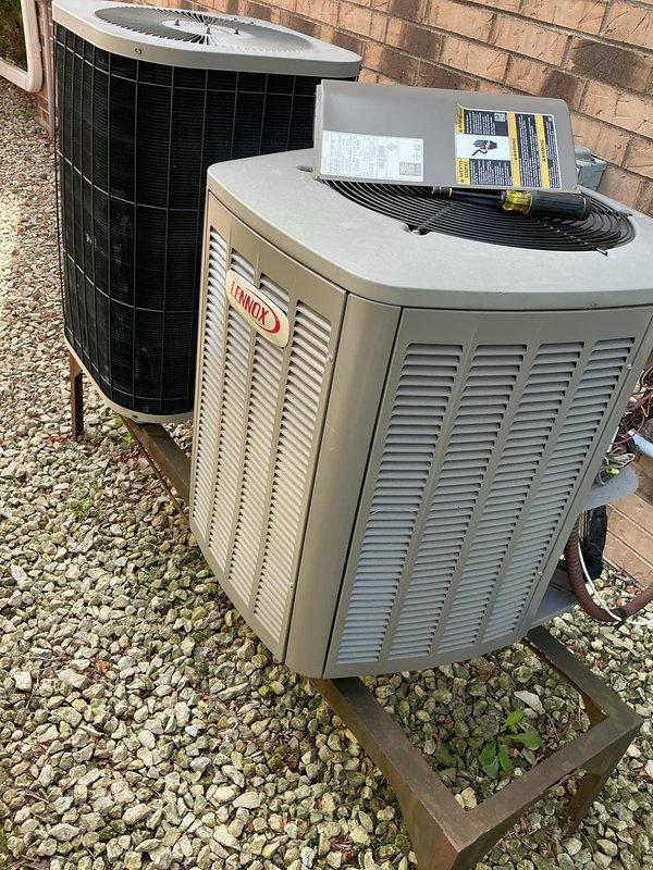 Completed one-time air handler tune-up on Lennox HVAC system. Performed standard maintenance procedures on both outdoor condenser unit and indoor air handler, inspecting all components, verifying proper operation, and documenting equipment condition with photos.