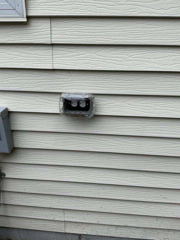 Responded to callback for tripping GFCI outlets that had been exposed to pressure washer water intrusion. Upon inspection, found outdoor receptacles with significant corrosion and non-compliant weatherproof covers. Replaced existing covers with code-compliant bubble-type weatherproof enclosures on six exterior outlets to prevent moisture infiltration and ensure proper protection of the GFCI-protected circuits.