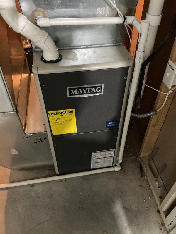 Completed comprehensive HVAC maintenance service on both heating and cooling systems as part of a BOGO furnace and air conditioning special. Performed full maintenance inspection and servicing on the Maytag furnace unit and Carrier outdoor condensing unit, verifying proper operation of all components, electrical connections, and system efficiency. All equipment found to be functioning within normal parameters with no immediate repairs required.
