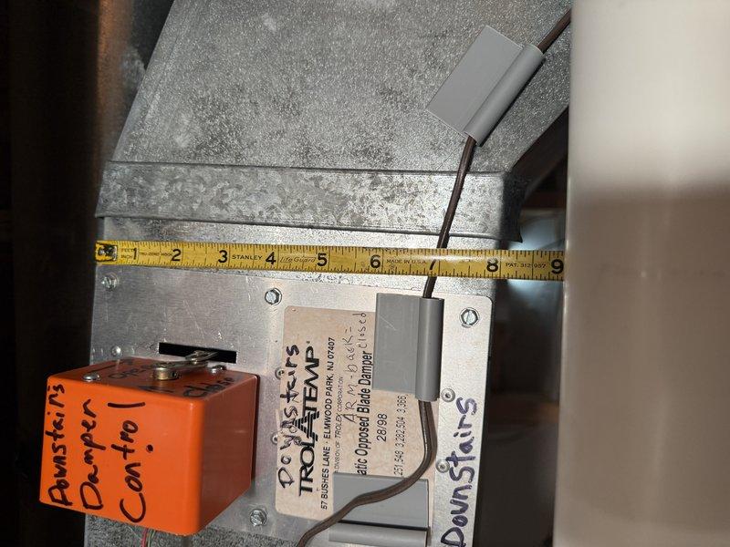 Responded to warranty call for newly installed zoned HVAC system with non-functional zone controls and humidifier. Upon arrival, diagnosed faulty zone control board preventing proper damper operation between upstairs and downstairs zones. Additionally found Aprilaire humidifier system incompletely installed with missing electrical connections. Replaced defective zone board and completed wiring of humidifier to restore full system functionality. All zones now operating correctly with proper damper control, and humidification system fully integrated and operational.