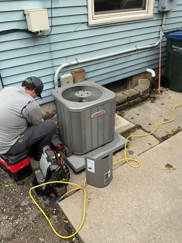 Responded to service call for previously diagnosed refrigerant leak on Lennox air conditioning system. Located failed braze joint on copper refrigerant line that had been identified during initial diagnostic visit. Performed proper brazing repair to seal the leak point on the refrigerant piping. After completing the repair and conducting leak check to verify integrity of the brazed connection, recharged the system to manufacturer specifications and confirmed proper operation of the unit.
