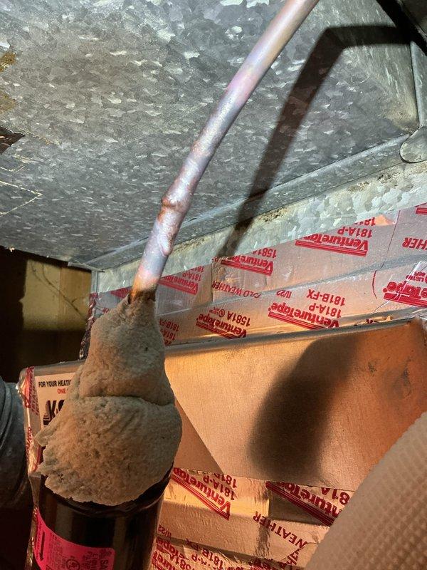 Responded to service call for previously diagnosed refrigerant leak on Lennox air conditioning system. Located failed braze joint on copper refrigerant line that had been identified during initial diagnostic visit. Performed proper brazing repair to seal the leak point on the refrigerant piping. After completing the repair and conducting leak check to verify integrity of the brazed connection, recharged the system to manufacturer specifications and confirmed proper operation of the unit.