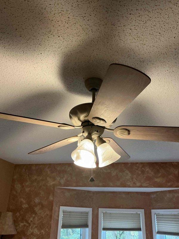 Responded to callback for ceiling fan light fixture installed in March that was flickering and producing buzzing noise. Upon inspection, determined that existing bulbs were incompatible with LED dimmer switch. Advised customer that replacement with dimmer-compatible LED bulbs would resolve both the flickering and buzzing issues.