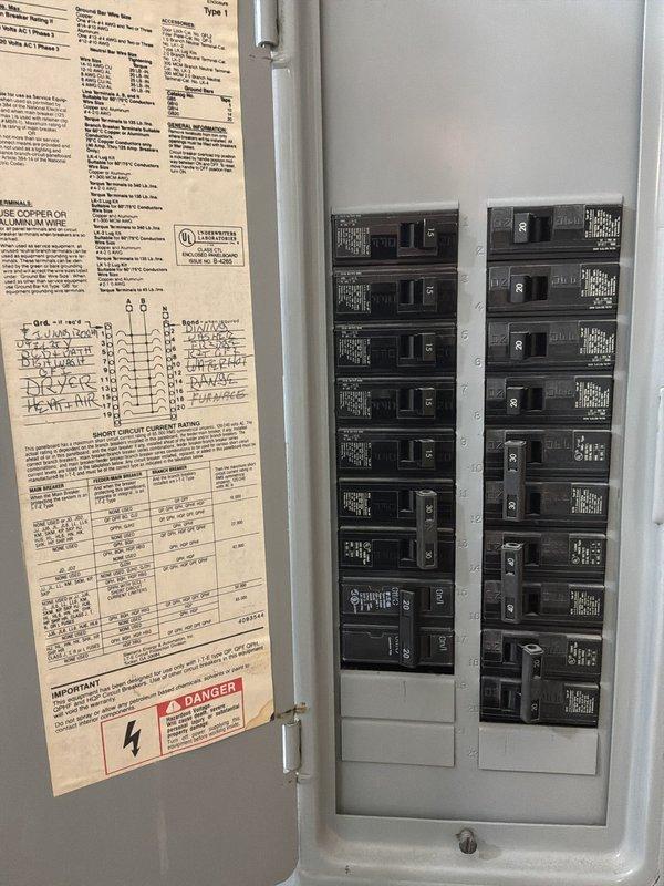 Successfully completed installation of Magic-Pak package unit model HWC848-7-11-18P-02A, serial number 1625M05207, replacing existing HVAC system. Verified electrical connection to existing Siemens G2020ML1125 electrical panel (38 years old), confirmed proper circuit breaker configuration, and documented all equipment specifications for service records.