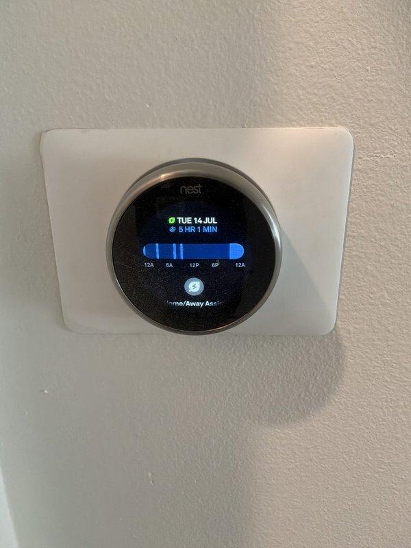 Responded to no cooling complaint for upstairs zone served by Rheem model RA1330AJ1NA air conditioner (serial W221837316). Performed diagnostic evaluation of system and verified Nest thermostat operation and settings, confirming proper communication between thermostat and HVAC equipment. System restored to normal cooling operation with upstairs zone achieving proper temperature control.