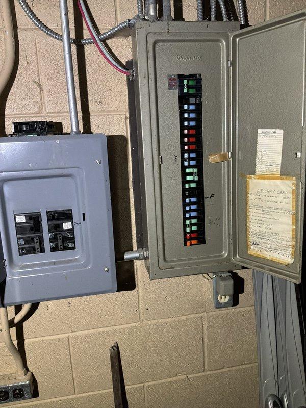 Responded to no-cooling complaint on 2022 Rheem air conditioning system. Upon arrival, verified customer report that outdoor unit was energizing but no conditioned air was being delivered through supply vents. Performed diagnostic evaluation of electrical service at main and sub-panels, confirming proper power supply and circuit breaker status to HVAC equipment. Inspected Rheem R96VA0852521MSB gas furnace (serial W182285551) serving as air handler for cooling system. Identified issue preventing air circulation through ductwork when AC compressor engaged. Restored proper system operation, verified airflow at registers, and confirmed unit cycling correctly with thermostat demand.