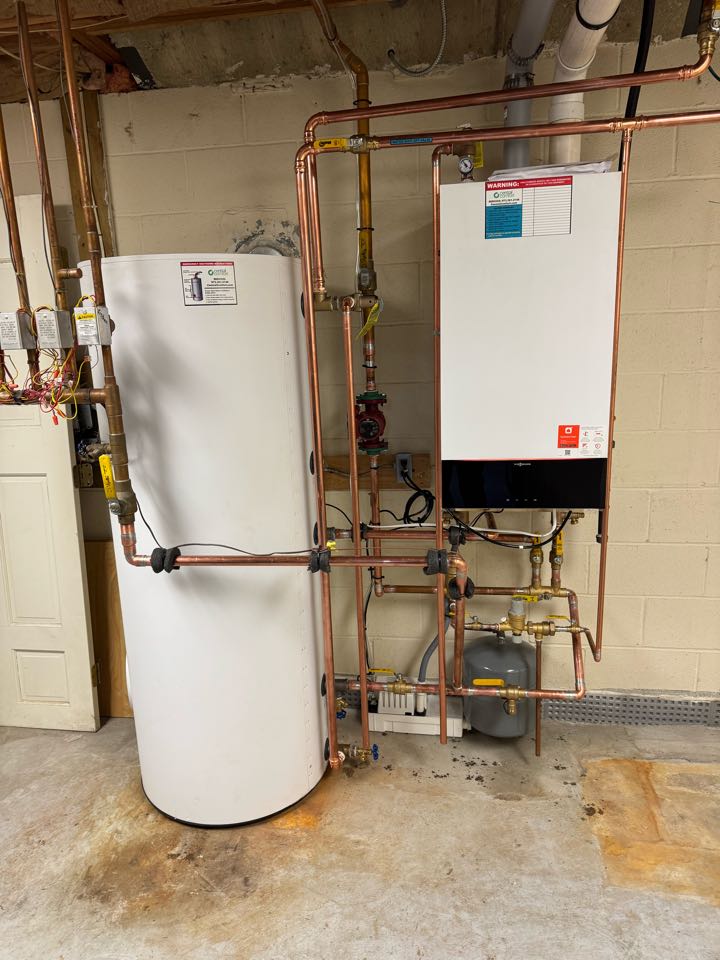 Oil two natural gas conversion of a high efficiency, Viessmann boiler and indirect water heater.