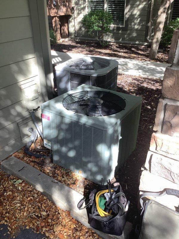 Responded to call for air handler leaking water with suspected condensate drain blockage on 10-15 year old York HVAC system located in mechanical closet. Upon arrival, confirmed air handler was operating but condensate was not draining properly through discharge line. Cleared clogged condensate drain line, verified proper drainage flow restored, and tested system operation to ensure no further leakage. Unit cooling normally with condensate now draining as designed.