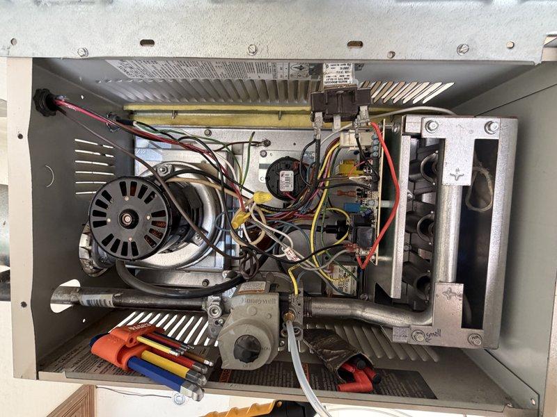 Completed Gold Heating Maintenance on four HVAC systems as part of recurring maintenance agreement. Performed comprehensive inspection and service on all units, including two approximately 20-year-old systems and one 5-year-old system located in first floor furnace room, plus one wall-mounted unit. Conducted thorough examination of internal components including blower motor assemblies, gas valve operations, heat exchanger conditions, electrical connections, and control systems. Verified proper functionality of all burner assemblies, checked and tested safety controls, inspected wiring and electrical components for wear or damage, and confirmed proper airflow through all systems. All units found to be operating within normal parameters following maintenance procedures. Systems ready for continued heating season operation.