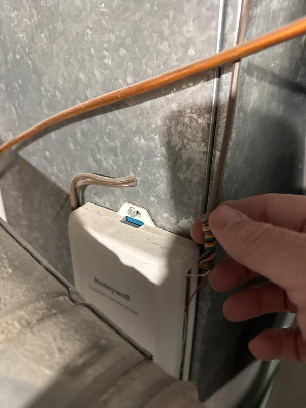 Responded to customer report of squeaking noise from 10-11 year old AC/furnace system in basement. Performed diagnostic inspection of HVAC equipment, including examination of furnace unit, ductwork connections, and Honeywell control components. Documented equipment condition with photos showing flexible ductwork, refrigerant lines, and electrical connections for estimate preparation.