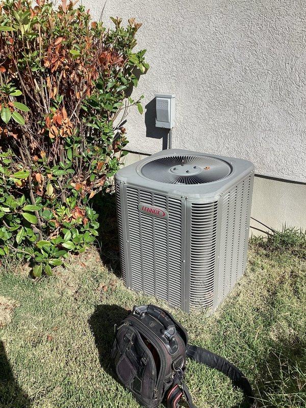 Completed annual Comfort Care Plan cooling maintenance on an 8-year-old Lennox air conditioning system with no reported issues. Performed comprehensive tune-up on single AC unit including condenser inspection on exterior left side and indoor air handler evaluation in basement mechanical room. All system components inspected, tested, and found operating within normal parameters with routine maintenance procedures completed per manufacturer specifications.