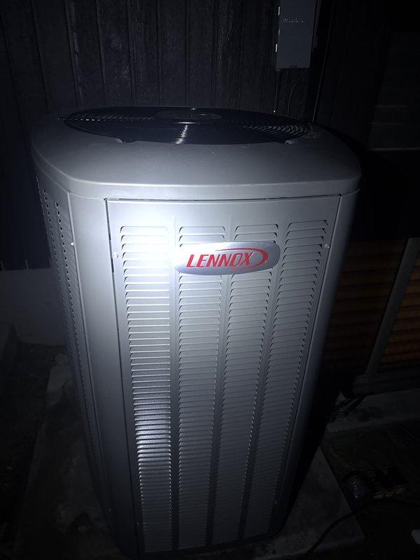 Completed full HVAC system installation including Lennox EL297UH070XV36BK high-efficiency gas furnace, CK40CT-30/36B evaporator coil, EL18KCV-036-230 outdoor condensing unit, and S40 smart thermostat. Verified proper unit placement and leveling of outdoor equipment against exterior wall, ensured adequate clearances for airflow and service access, and confirmed all components are operating within manufacturer specifications.