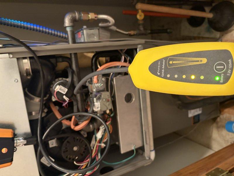 Completed annual heating maintenance on HVAC system. Performed comprehensive inspection of furnace components including blower motor assembly, electrical connections, and gas system. Utilized gas leak detector to verify system integrity and safe operation. All safety checks passed with no issues detected. System tested and confirmed operational for heating season.
