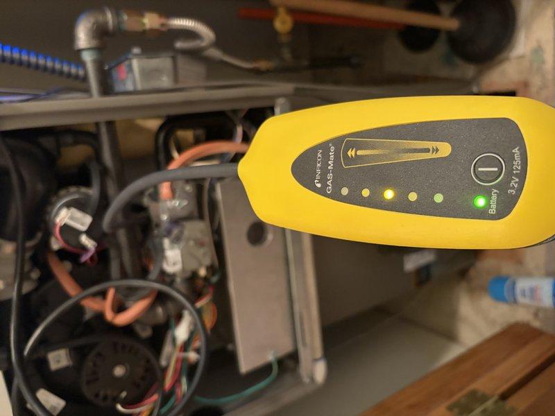 Completed annual heating maintenance on HVAC system. Performed comprehensive inspection of furnace components including blower motor assembly, electrical connections, and gas system. Utilized gas leak detector to verify system integrity and safe operation. All safety checks passed with no issues detected. System tested and confirmed operational for heating season.