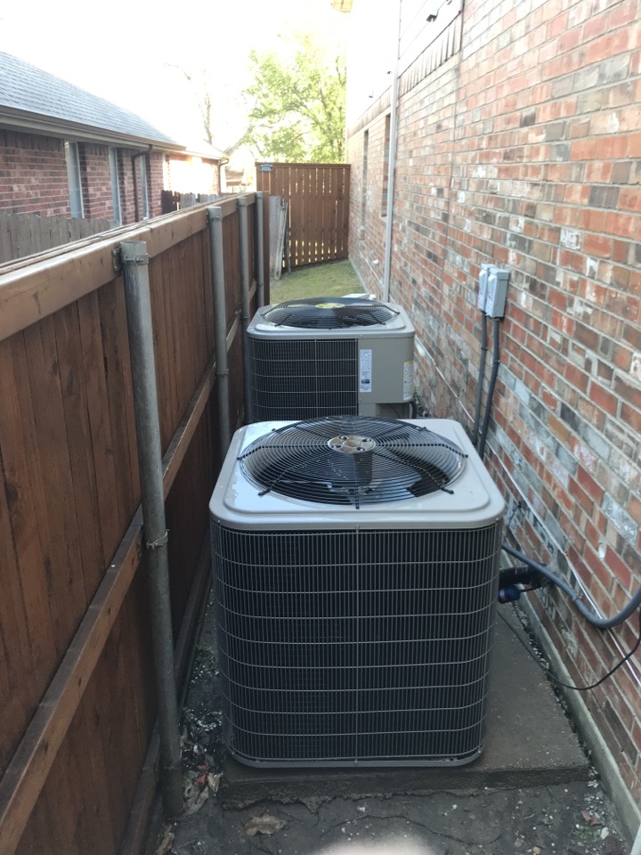 Performing a maintenance check on two Bryant air conditioning systems for our customer in Murphy, TX. 