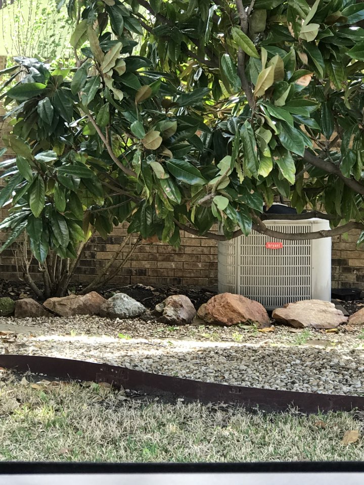 Performing a maintenance check on a Bryant air conditioning unit for our customer in Plano, TX. 