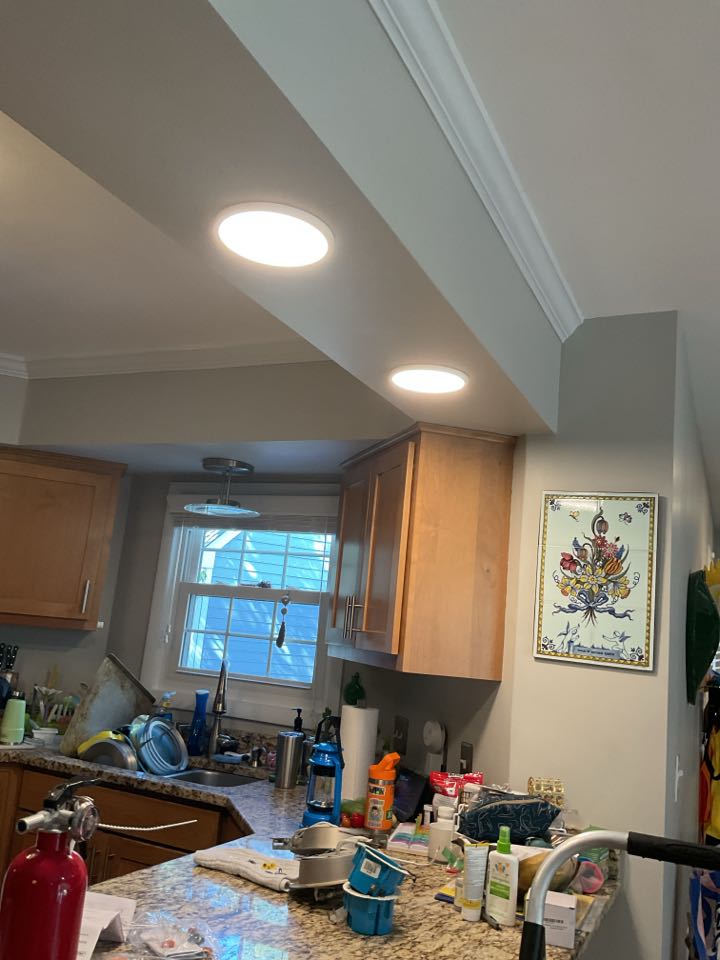 Checked wiring for safety and installed new boxes and the customer supplied fixtures today!