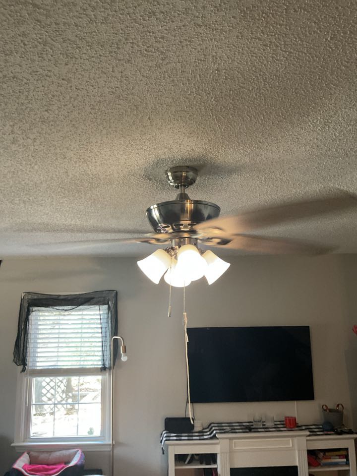 The fan fell out of the ceiling, so we replaced the box with a fan rated box!