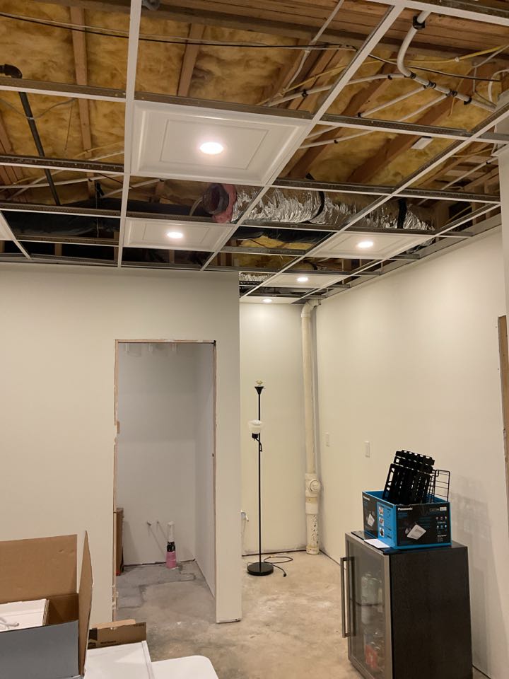 Wire up bathroom, bedroom, & den area in basement. 