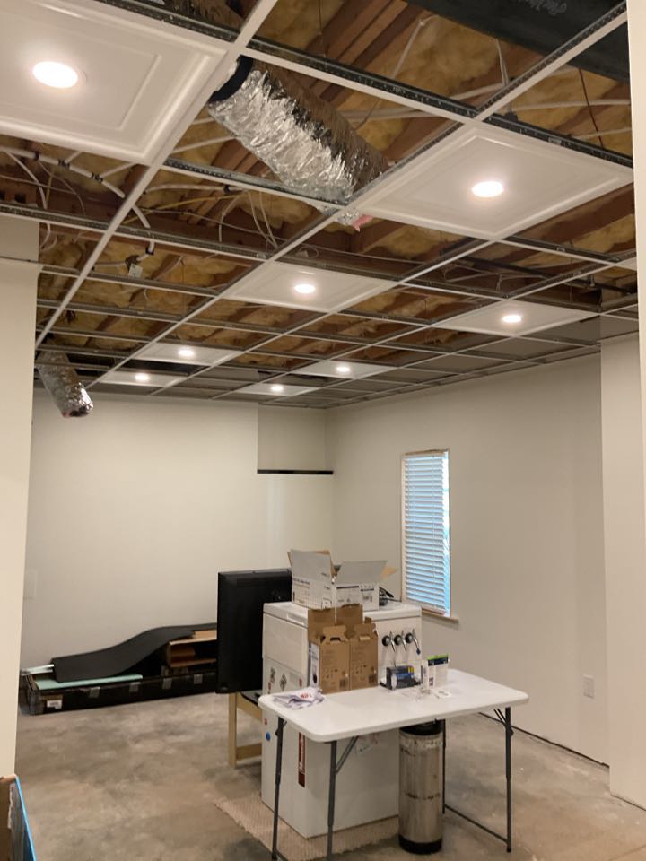 Wire up bathroom, bedroom, & den area in basement. 