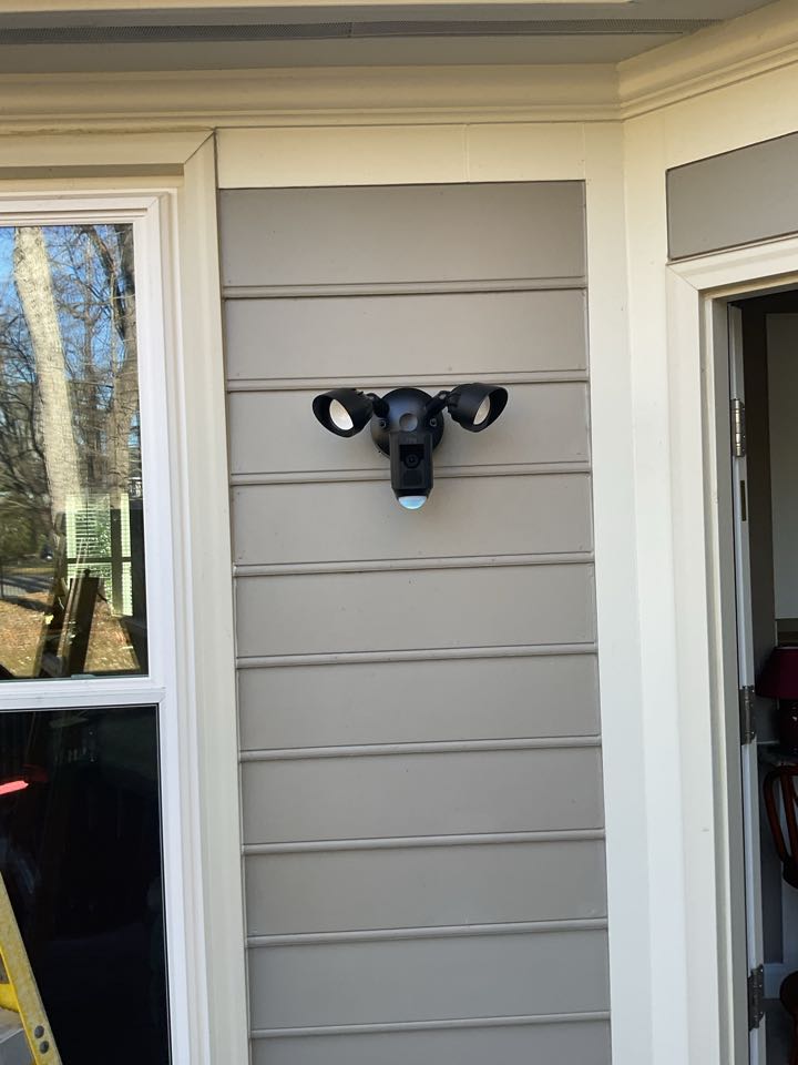 Install ring cameras and new motion, flood fixtures around house