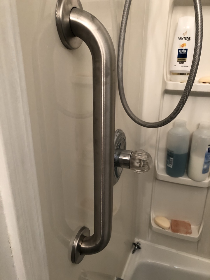 Installed grab bar and transfer bench 