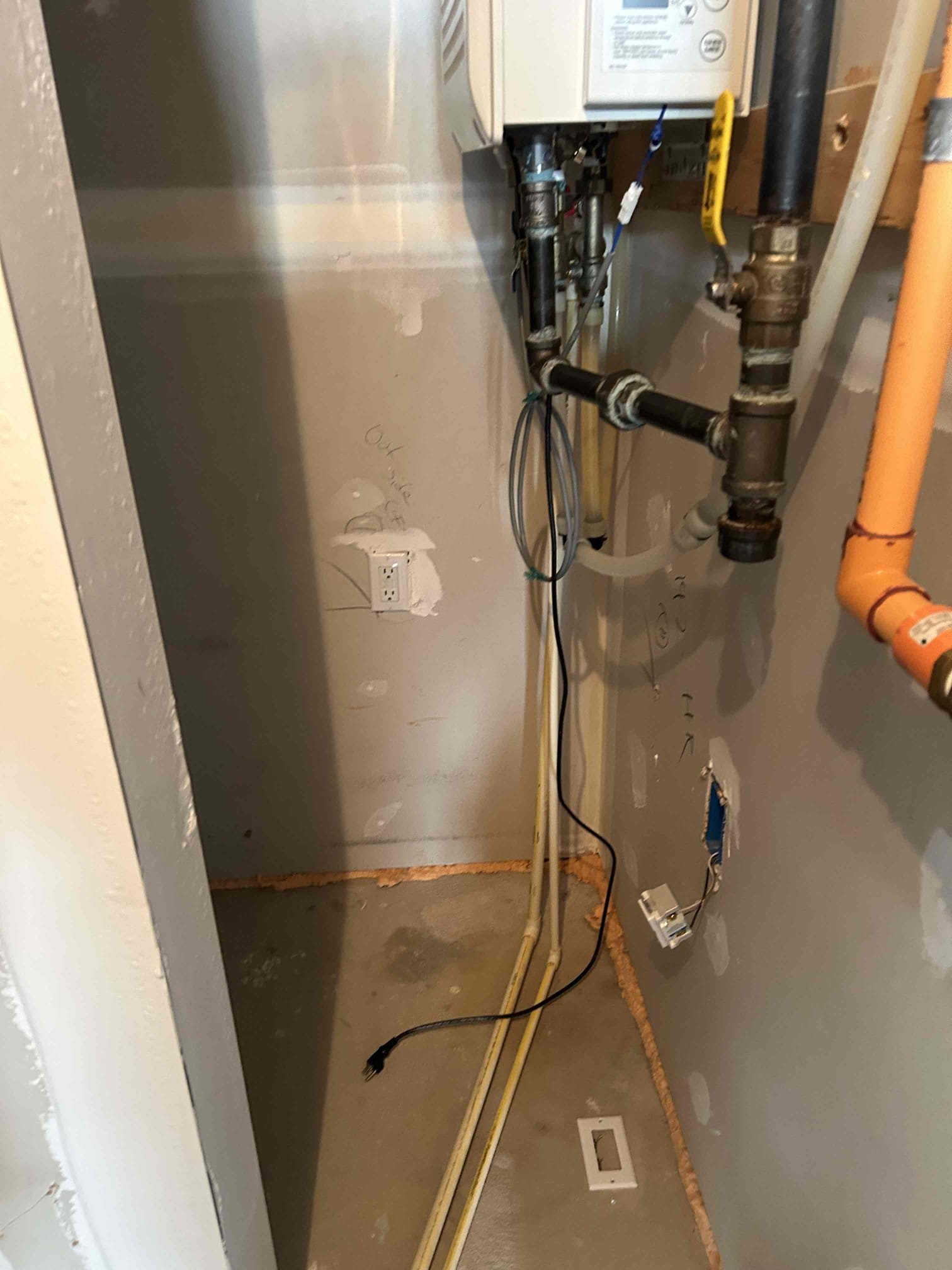 Replace gfci for water heater
Replace kitchen duel function breaker
Surge protection
The reason for today’s visit was to assess a GFCI that is tripping for the water heater. Customer stated that the GFCI was tripping when it rains. After troubleshooting the issue we found that there is a GFCI underneath the water heater that is a dedicated circuit straight back to the panel. There’s also a GFCI to the left of the water heater that is labeled outside GFCI in which we went around testing all the outside plugs on. The left plug is indeed the GFCI for all the external plugs. I informed the customer that they should not plug the water heater into that as the outside plugs can trip when it rains. We went ahead and replaced the right TCI today to avoid an issue with that, however I informed them that there could be an issue inside the tankless water heater that is causing the GFCI to trip. We replaced the GFCI today as preventative measure to ensure that it is not the issue and I informed cus