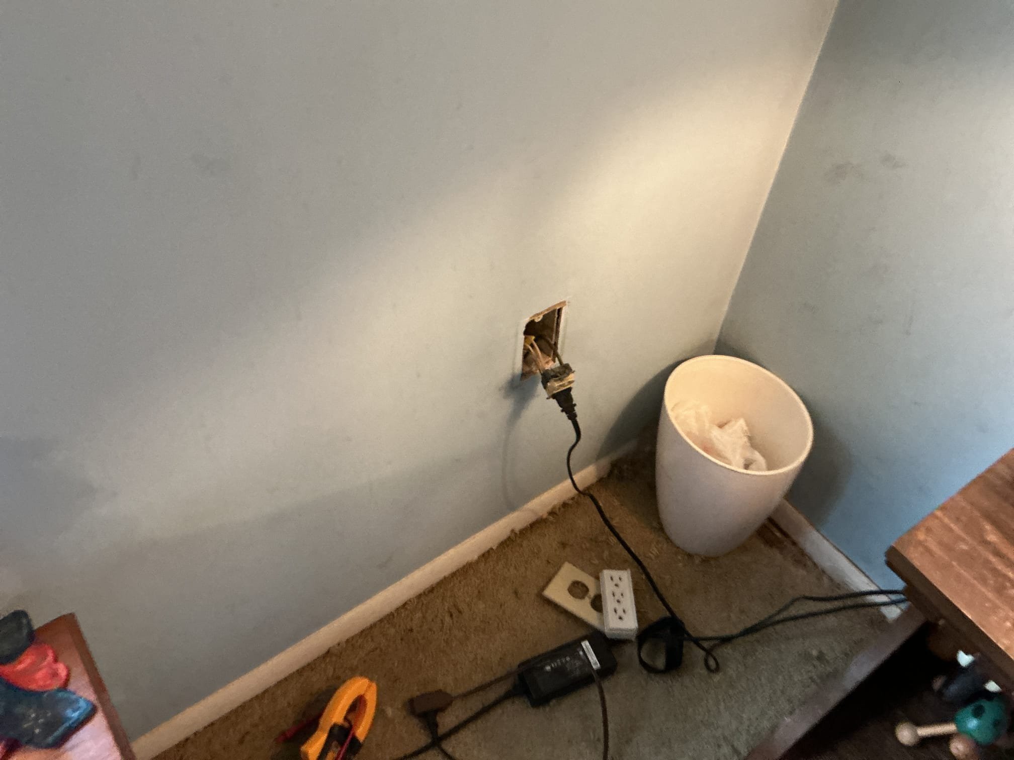 This solution includes the replacement of the existing receptacle with a new gfci receptacle.

We have replaced the existing damaged receptacle in the master bedroom. 
We strongly recommend that the home has the receptacles and switches replaced, ensuring proper terminations.