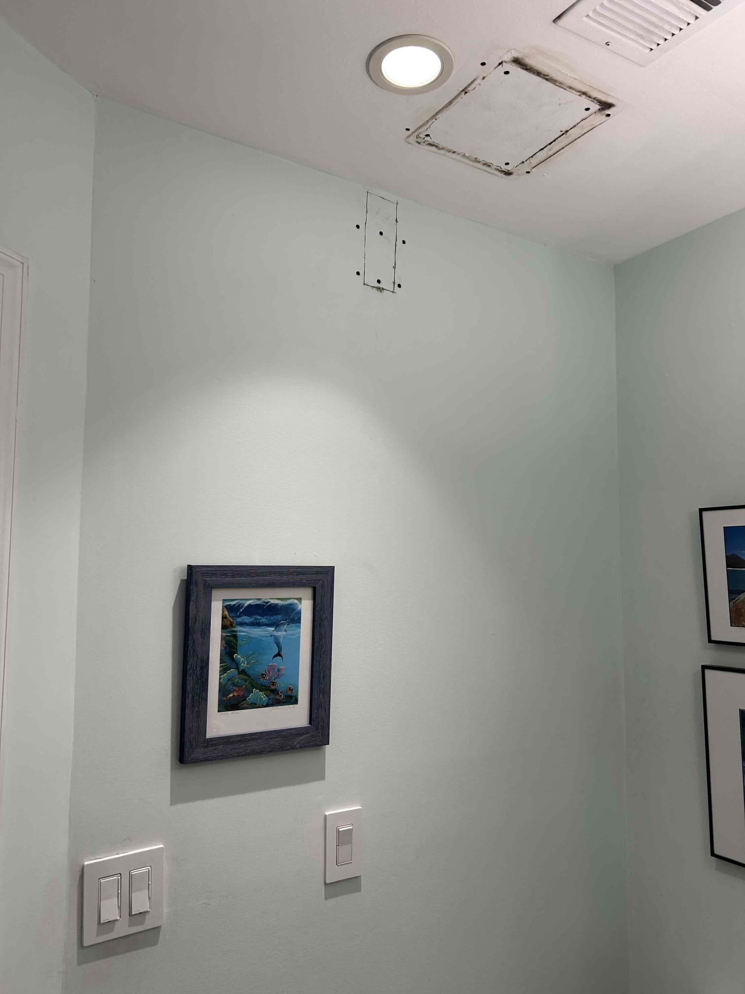 Install Panasonic whisper 110 CFM exhaust fan with new ventilation in new location 
Install new switch leg for new installation
Demo old exhaust fan in original location 

DRYWALL REPAIR WILL BE NEEDED POST INSTALLATION 