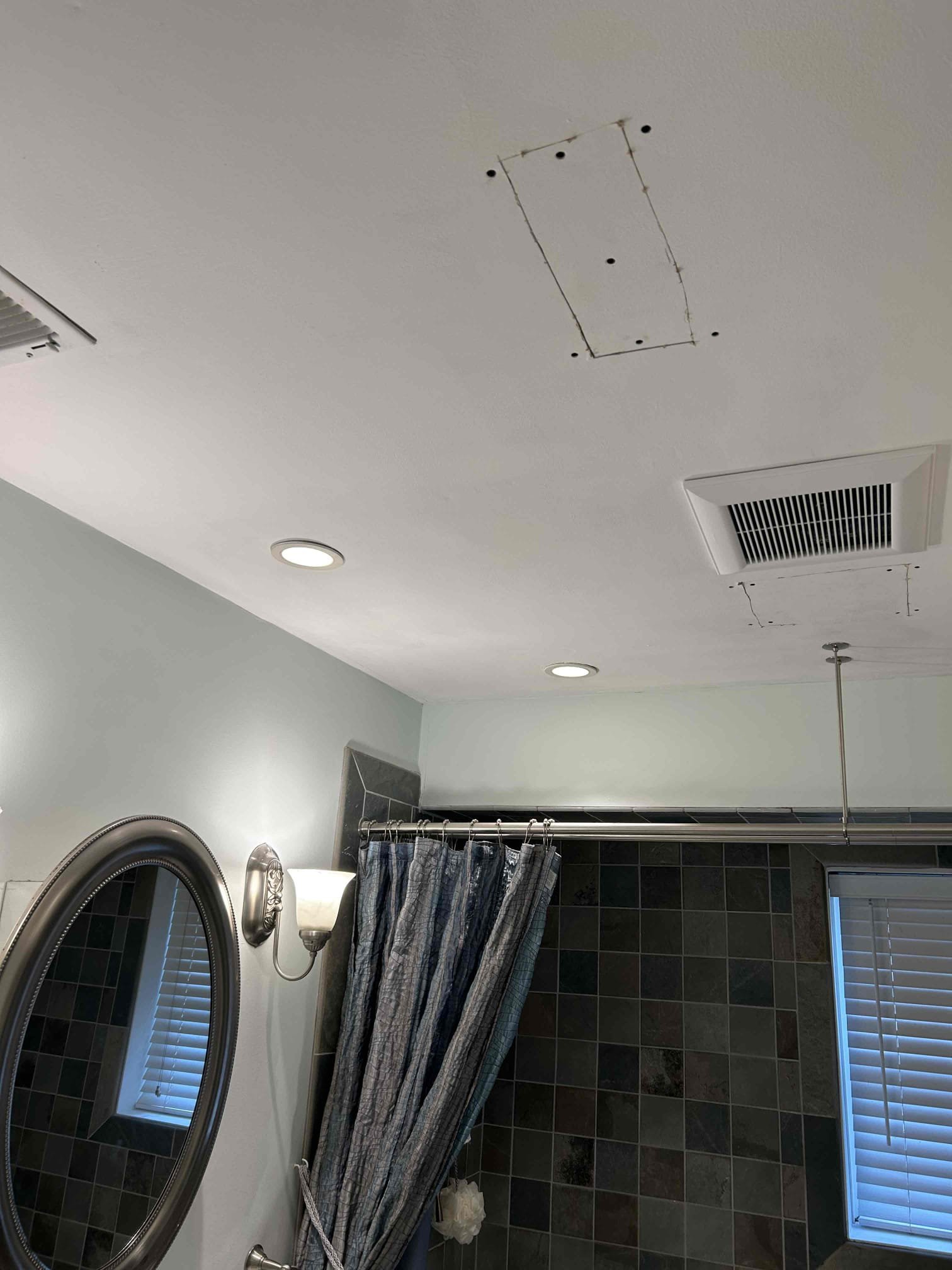 Install Panasonic whisper 110 CFM exhaust fan with new ventilation in new location 
Install new switch leg for new installation
Demo old exhaust fan in original location 

DRYWALL REPAIR WILL BE NEEDED POST INSTALLATION 