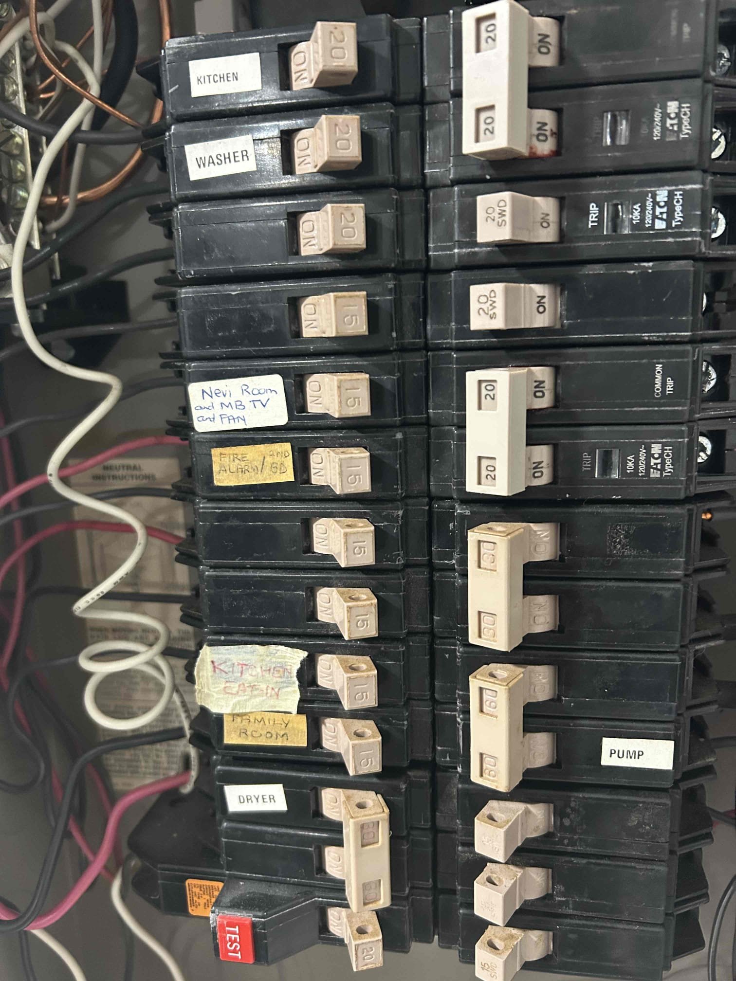 The reason for today’s visit was to assess multiple issues in the home. First issue was the fact that the washer will trip occasionally when multiple things are on on the top floor. We found that the issue is that the washer is on with the lighting circuit that is also with the master bathroom hallway, bathroom back bedroom as well as the laundry lights. Remedy this we will need to run a dedicated circuit from the main panel up to the washer to separate it from the lighting circuit. The next issue was flickering lights that are happening on the second floor, which we found a lot of the devices in the home are the original backstabbed ivory devices from the late 80s. We recommended device in the entire home in which customer agreed due to the fact that they wanted them done for cosmetic reasons as well. Finally, after inspecting the main panel, we found that there has been multiple hands inside this panel over the years and we’re noticing some of the breakers flipping on and off felt ex