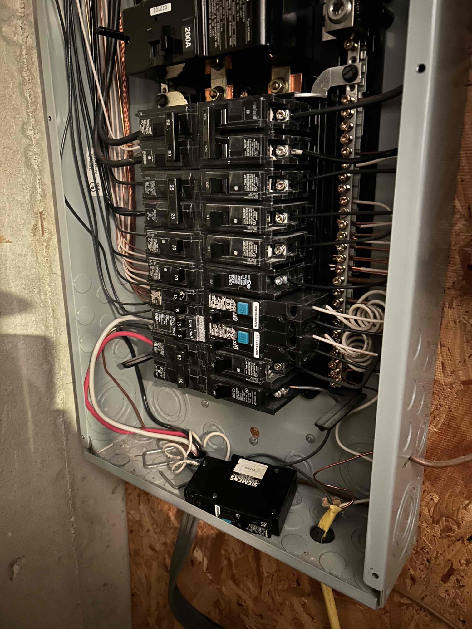 Replace 2 first generation Siemens arc fault breaker controlling bedrooms.
Replace three improper breakers, including an art fault that was removed and sometime in the past, then illegally replaced with a standard breaker.
Return today and completed quoted Work. We replaced the two existing arc fault breakers that were the first generation that we’re going bad as well as installed in arc fall breaker back went to the master bedroom that somebody had removed in the past. We also replaced the tandem breaker on the left side of the panel that did not match the brand as well as the bottom right 20 amp breaker that was not the proper one as well. 
All the breakers in this left panel now match the brand.