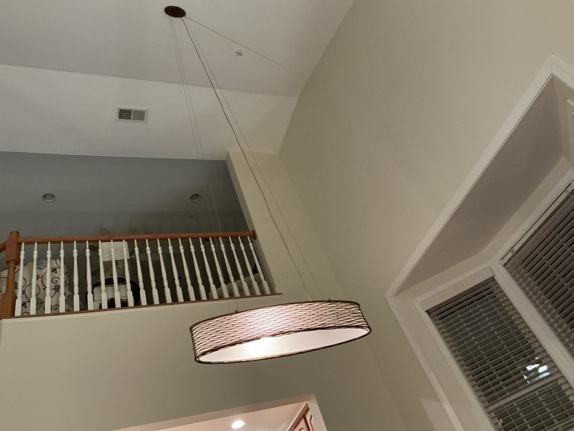 This solution includes the installation of a customer supplied fixture in kitchen area, new fixture to be relocated by 16inches. Additionally we shall replace the existing dining area light with a new customer supplied fixture and install the customer supplied ceiling fan in living room. The existing recess lights over kitchen island shall also be replaced and converted to the customer supplied pendant lights, 2 total. This also shall include the replacement of the existing basement fixture with a new customer supplied fixture.