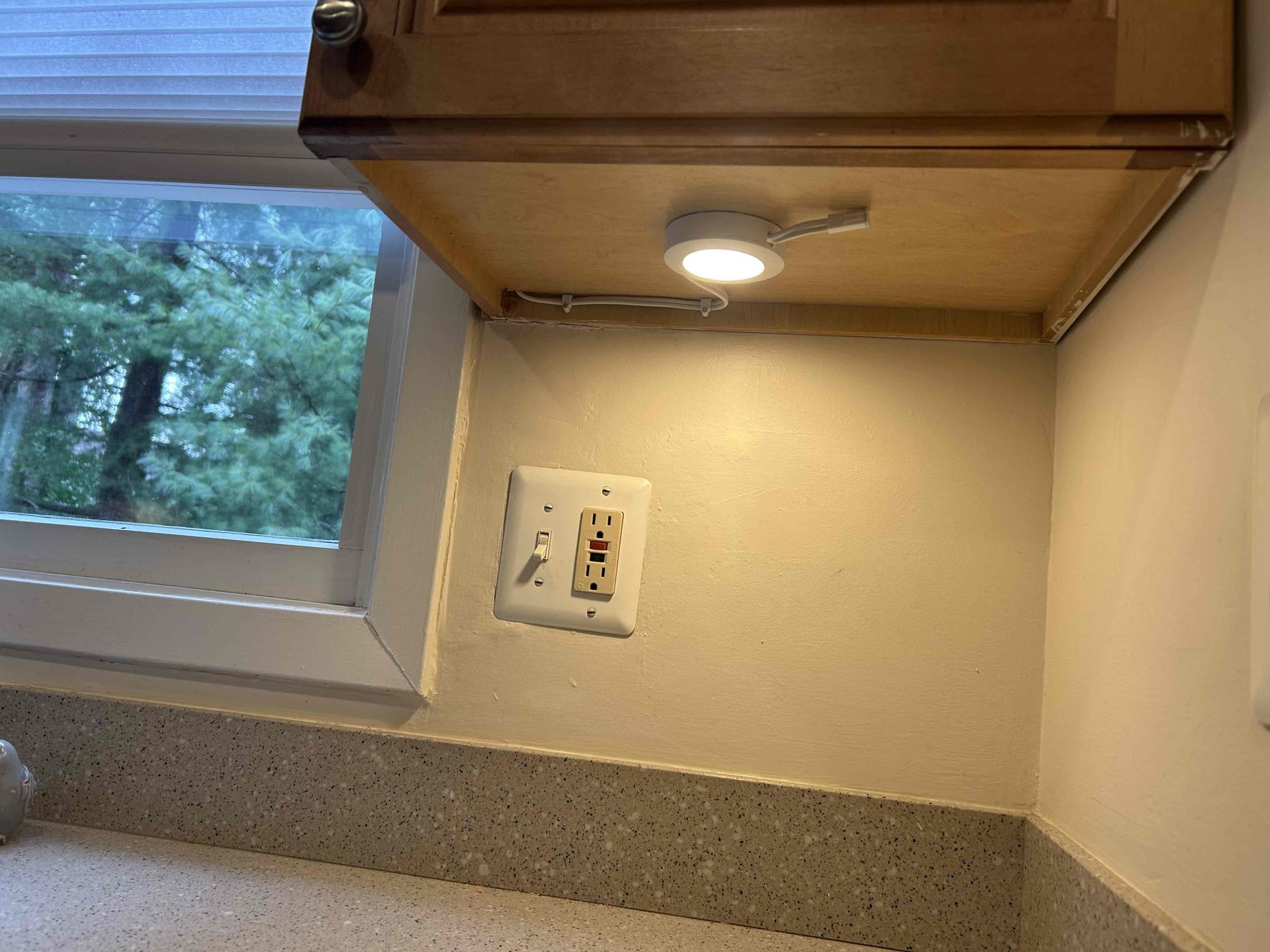 Replace 2 customer supplied cabinet lights with wiring up to junction boxes