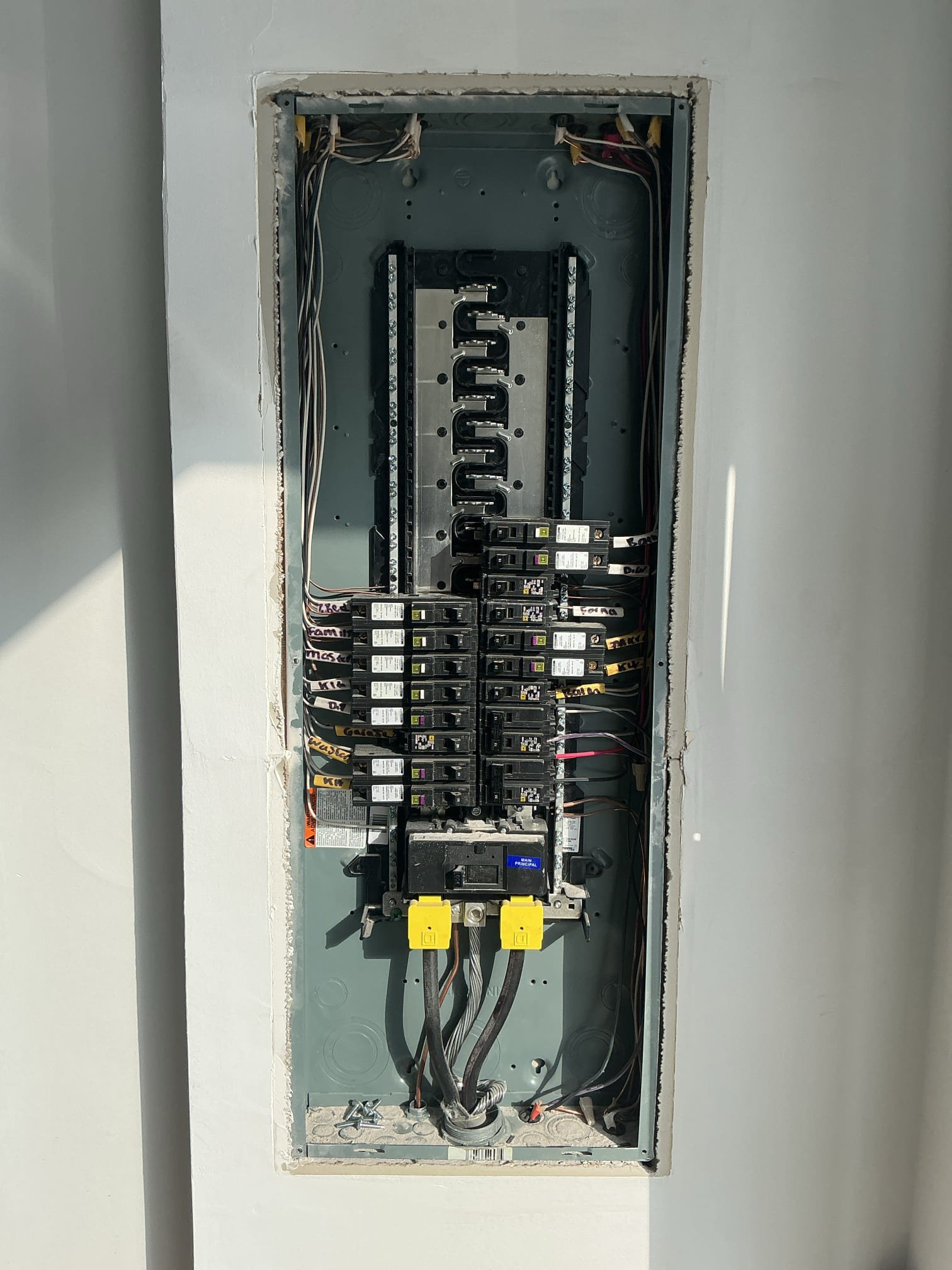 The reasons for todays visit was to provide solutions for installation of 60 amp Tesla wall charger. We provided pricing to have the car charger installed to the left side of the panel as it would be the cheapest and most effective option. We also provided pricing for installation of a new surge protector.