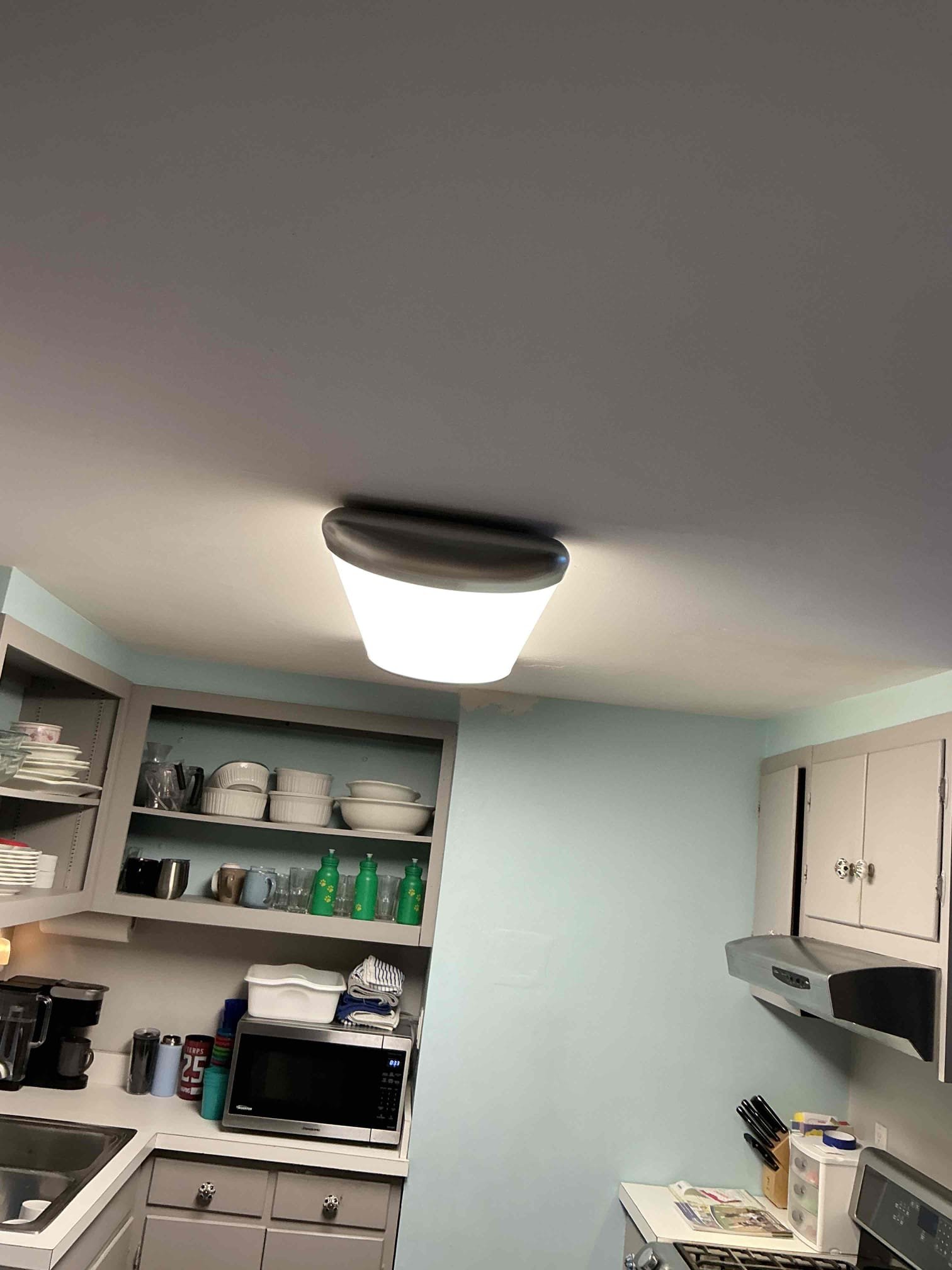 For this job we came out to estimate. Customer requested recessed lighting in the kitchen area by removing 4 x 2 fixture that’s existing where power and switch leg are present as the fixture is being controlled by two dead and three ways. Upon walking the scope of work, we looked at the panel as we always do and found it to be in poor condition with multiple safety hazards including double tapped breakers, improperly, wired, multi wire branch circuits, no surge protection as well as no water or gas bond present.  
We provided multiple options for the lighting as well as our safety suggestions then we could be a priority given the condition of not only the panel, but of the service cable.