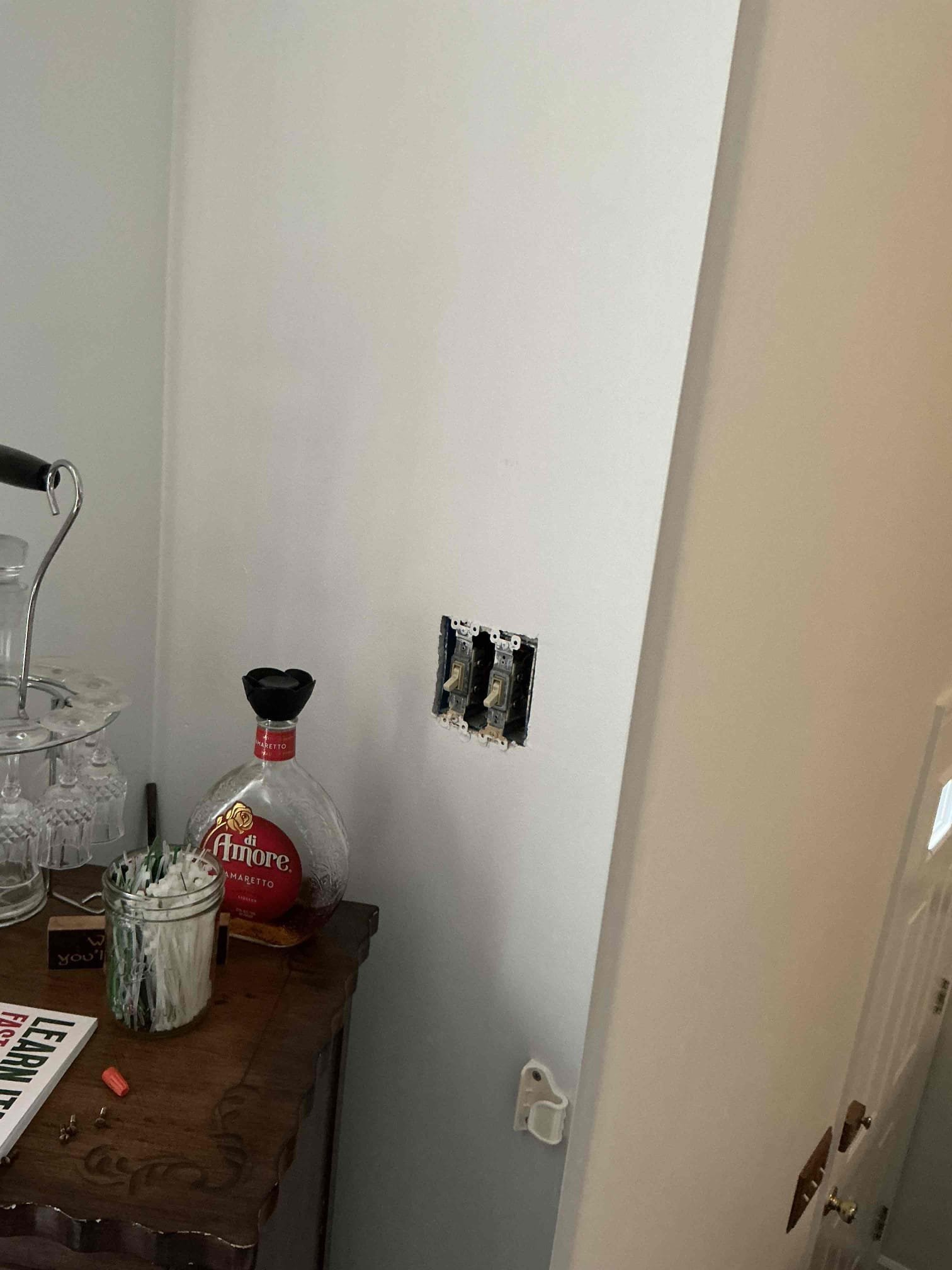 For this job, we were called out for fan wires not getting power. Customer was using a handyman that was using a stick tester as well as turning the wrong switch on.. both switches were functioning properly sending power determined with a multimeter however, given the age of the switches, we suggested to replace them while we were there. We replaced the switches and tied the fan in so the handyman could put the rest of the fan together. Customer says she is selling the home so we communicated a few items we noticed that a home inspector may have her update, customer is waiting to cross that bridge when they get there.
Replace (2) single pole toggle switches and rewire box