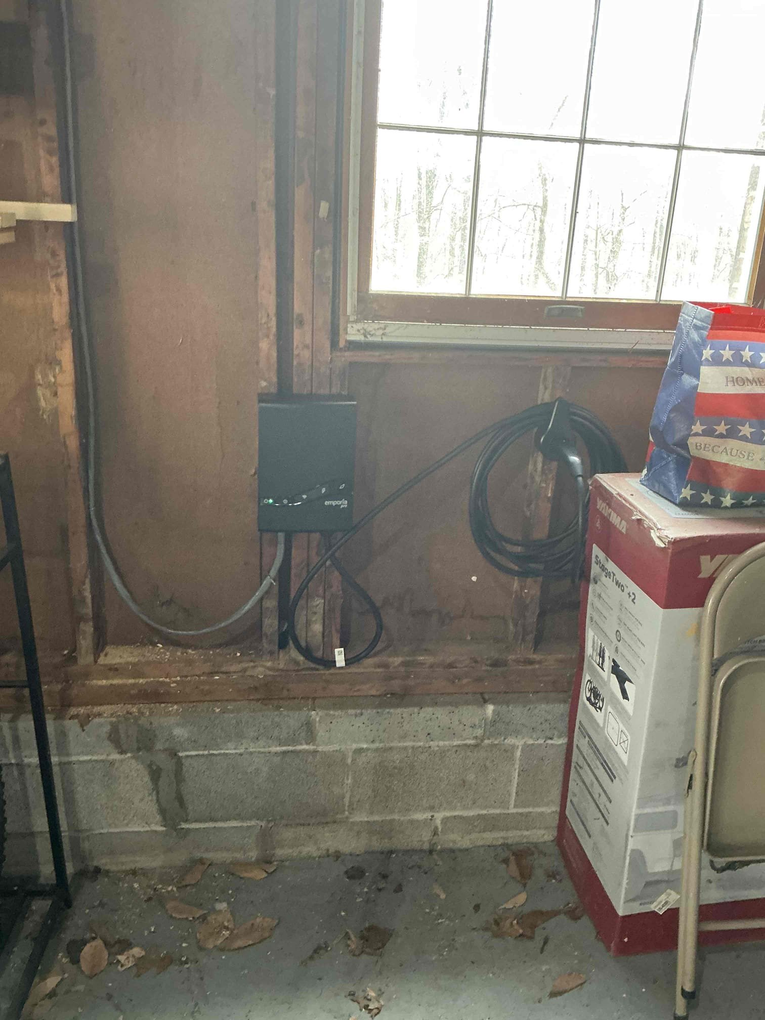 Replace ceiling fan in master bedroom with  customer supplied ceiling fan
Replace fan control with stack switch to control new ceiling fan/light

Install new exhaust fan in bathroom with ventilation penetrating exterior siding of home utilizing attic access and existing switch leg, demoing existing light

Install 60 A 240 V circuit in garage near panel and hardwire customer supplied Emporia Pro EV Charger with Vue Monitoring System that regulates charging based on home power usage 
Move a single circuit from main panel to sub panel for spacing 